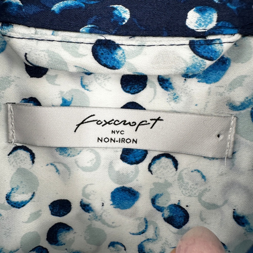 Foxcroft Non-Iron Cotton Shirt Dress Blue White Abstract Dot Belt Size 8 Career - Picture 4 of 10
